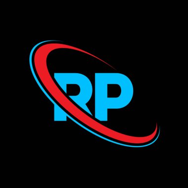 RP R P harfi logo tasarımı. İlk harf RP bağlı daire büyük harfli monogram logo kırmızı ve mavi. RP logosu, R P tasarımı. rp, r p
