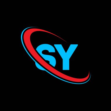 SY S Y harf logosu tasarımı. İlk harf SY bağlı daire büyük harf monogram logosu kırmızı ve mavi. S Y logosu, S Y tasarımı. Evet, evet.