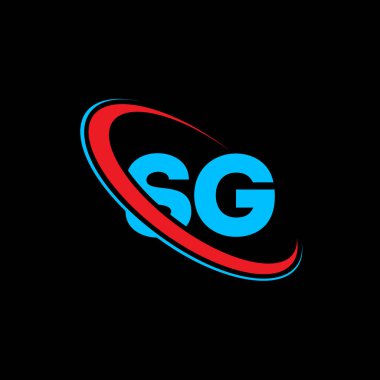 SG G harfli logo tasarımı. İlk harf SG bağlı daire büyük harf monogram logosu kırmızı ve mavi. S G logosu, S G tasarımı. Evet, doğru.