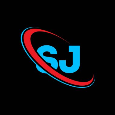 SJ S J harfli logo tasarımı. İlk harf SJ bağlı daire büyük harfli monogram logo kırmızı ve mavi. S J logosu, S J tasarımı. Evet, evet.
