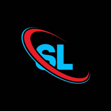 SL S harfi logo tasarımı. İlk harf SL bağlı daire büyük harf monogram logosu kırmızı ve mavi. S L logosu, S L tasarımı. Evet, evet.