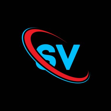 SV S V harfli logo tasarımı. İlk harf SV bağlı daire büyük harfli monogram logo kırmızı ve mavi. S V logosu, S V tasarımı. Evet, evet.