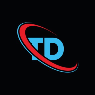 TD T harfi logo tasarımı. İlk harf TD bağlı daire büyük harfli monogram logo kırmızı ve mavi. TD logosu, T-D tasarımı. Bu da ne?