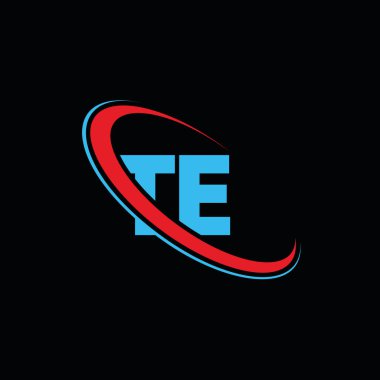 TE T E harf logosu tasarımı. İlk harf TE bağlı daire büyük harf monogram logosu kırmızı ve mavi. TE logosu, T E tasarımı. Evet, evet.