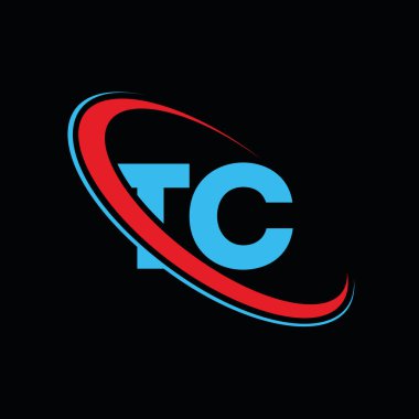 TC T C harfi logo tasarımı. İlk harf TC bağlı daire büyük harfli monogram logo kırmızı ve mavi. TC logosu, TC tasarımı. tc, t c