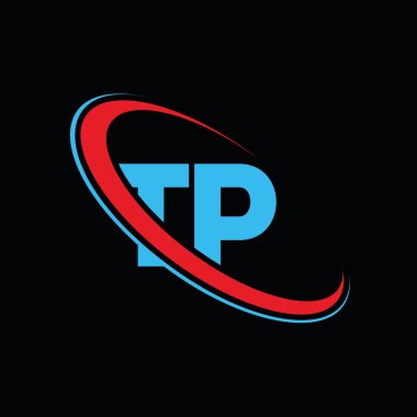 TP T harfi logo tasarımı. İlk harf TP bağlı daire büyük harfli monogram logo kırmızı ve mavi. TP logosu, T-P tasarımı. Tp, t p