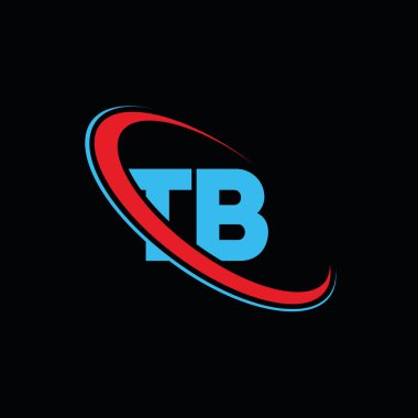 TB T B harfi logo tasarımı. İlk harf tüberküloz bağlı daire büyük harfli logo kırmızı ve mavi. Tüberküloz, T-B tasarımı. Tb, t b
