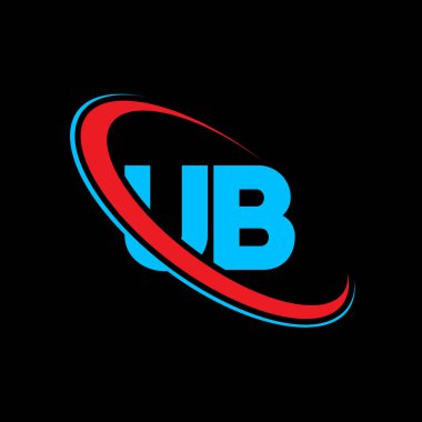 UB U B harfli logo tasarımı. İlk harf UB bağlantılı daire büyük harfli monogram logo kırmızı ve mavi. UB logosu, U B tasarımı. ub, u b