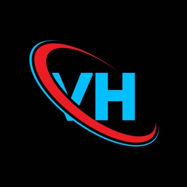VH V H harfi logo tasarımı. İlk harf VH bağlı daire büyük harfli monogram logo kırmızı ve mavi. VH logosu, V H tasarımı. Vh, vh