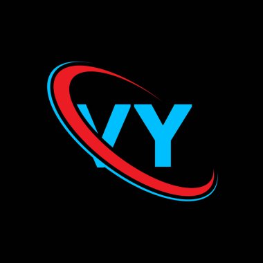 VY V harfli logo tasarımı. İlk harf VY bağlantılı daire büyük harfli monogram logo kırmızı ve mavi. VY logosu, V Y tasarımı. Çok güzel.