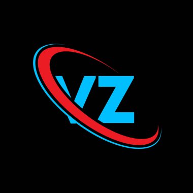 VZ V harfli logo tasarımı. İlk harf VZ bağlı daire büyük harfli monogram logo kırmızı ve mavi. VZ logosu, V-Z tasarımı. Vz, vz