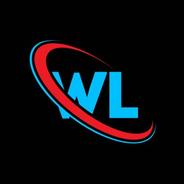 WL W harfli logo tasarımı. İlk harf WL bağlantılı daire büyük harfli monogram logo kırmızı ve mavi. WL logosu, W L tasarımı. Evet, evet.