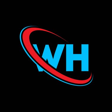 WH W H harfi logo tasarımı. İlk harf WH bağlı daire büyük harfli monogram logo kırmızı ve mavi. WH logosu, W H tasarımı. Ne, ne?