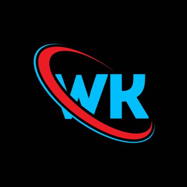 WK W K harfi logo tasarımı. İlk harf WK bağlı daire büyük harfli monogram logo kırmızı ve mavi. WK logosu, W K tasarımı. wk, w