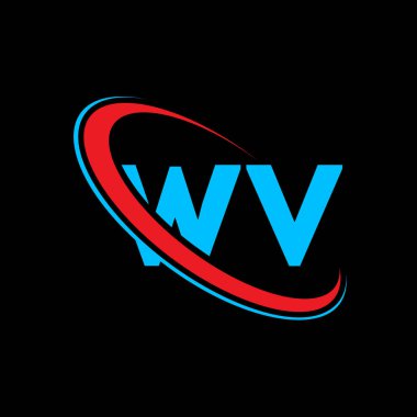 WV W harfli logo tasarımı. İlk harf WV bağlı daire büyük harfli monogram logo kırmızı ve mavi. WV logosu, W V tasarımı. Neden, neden?