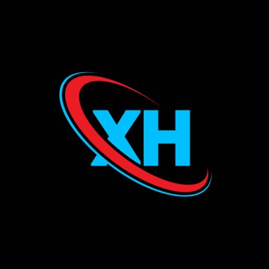 XH X H harfi logo tasarımı. İlk harf XH bağlı daire büyük harfli monogram logo kırmızı ve mavi. XH logosu, X H tasarımı. xh, x h