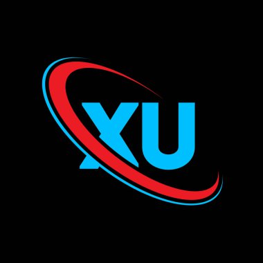 XU X U harf logosu tasarımı. İlk harf XU bağlı daire büyük harfli monogram logo kırmızı ve mavi. XU logosu, X U tasarımı. xu, x u