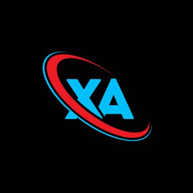XA X A harf logosu tasarımı. İlk harf XA bağlı daire büyük harfli monogram logo kırmızı ve mavi. XA logosu, X A tasarımı. xa, x a