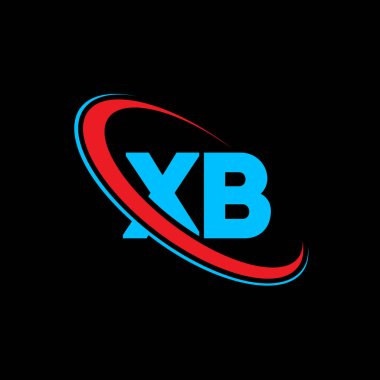 XB X B harfli logo tasarımı. İlk harf XB bağlı daire büyük harf monogram logosu kırmızı ve mavi. XB logosu, X B tasarımı. xb, x b