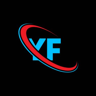 YF harf logosu tasarımı. İlk harf YF bağlı daire büyük harfli monogram logo kırmızı ve mavi. YF logosu, Y F tasarımı. Evet, evet.
