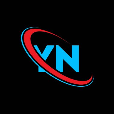 YN Y harfli logo tasarımı. İlk harf YN bağlantılı daire büyük harfli monogram logo kırmızı ve mavi. YN logosu, Y N tasarımı. Evet, evet.