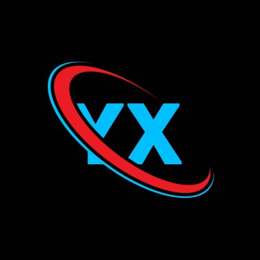 YX Y X harfli logo tasarımı. İlk harf YX bağlı daire büyük harfli monogram logo kırmızı ve mavi. YX logosu, Y X tasarımı. yx, y x