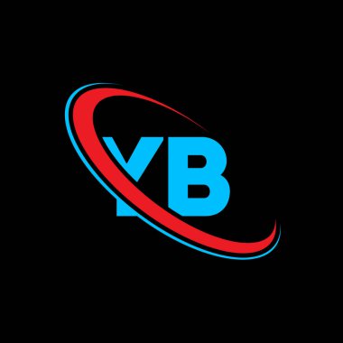 YB Y B harfli logo tasarımı. İlk harf YB bağlı daire büyük harfli monogram logo kırmızı ve mavi. YB logosu, Y B tasarımı. Evet, evet.