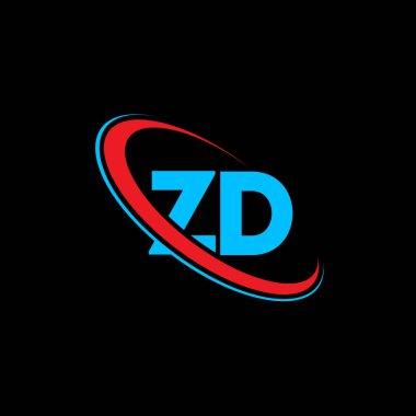 ZD Z D harf logosu tasarımı. İlk harf ZD bağlı daire büyük harfli monogram logo kırmızı ve mavi. ZD logosu, Z-D tasarımı. zd, z d