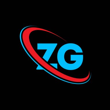 ZG Z G harfi logo tasarımı. İlk harf ZG bağlı daire büyük harf monogram logosu kırmızı ve mavi. ZG logosu, Z G tasarımı. zg, z g