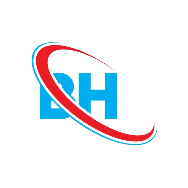 H文字のロゴデザイン 初期文字Bhリンクサークル大文字のモノグラムロゴ赤と青 Bhロゴ Hdesign — ストックベクタ