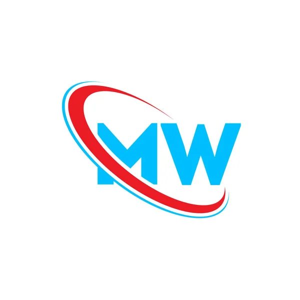 W字母标识设计 初始字母Mw链接圆柱形柱形图标识红色和蓝色 Mw标志 W设计 — 图库矢量图片