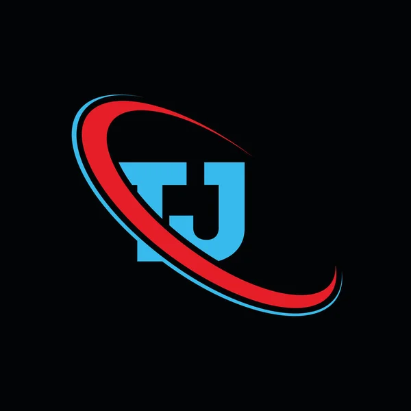 J字母标识设计 初始字母Tj链接圆形大写字母符号红色和蓝色 Tj标志 Tj设计 — 图库矢量图片