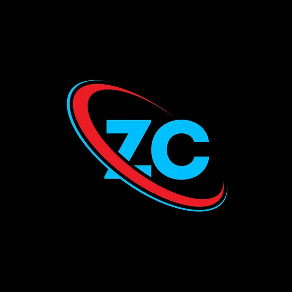 Zczc字母标识设计 首字母Zc链接圆形大写字母符号红色和蓝色 Zc标志 Zc设计 — 图库矢量图片