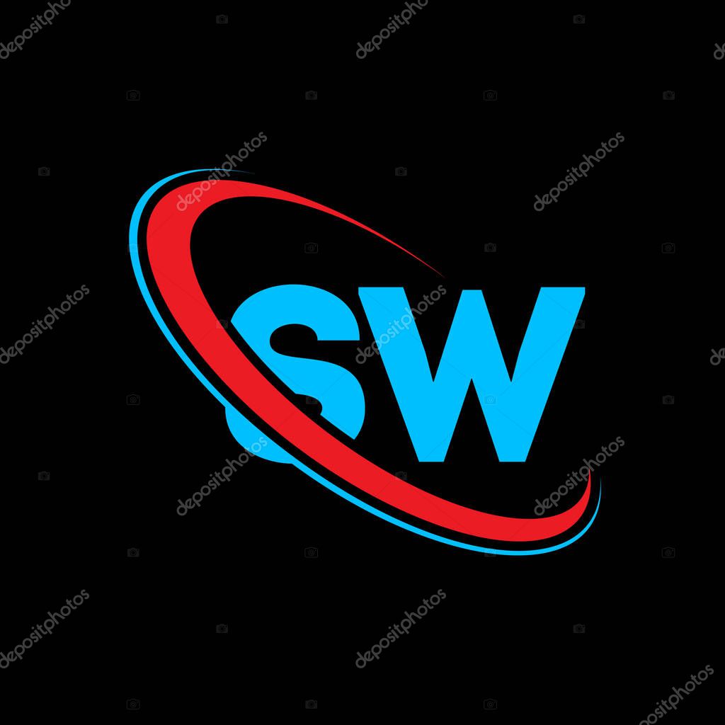 SW S W letter logo design. Initial letter SW linked circle uppercase monogram logo red and blue. S W logo, S W design. sw, s w