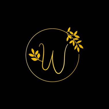 W altın harfi ve Altın Yaprak logosu tasarımı. W harfi altın kaplama butik butik çiçek çiçeği. W Monogram vektör tasarım konsepti ve moda markası ve lüks iş kimliği için yaprak ile.