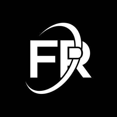 FR Mektup Logosu Tasarımı. İlk harfler FR logo simgesi. Soyut harf FR F R minimal logo tasarım şablonu. F R Harf Tasarım Vektörü ve siyah renkler. fr logosu