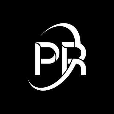 Halkla İlişkiler Mektup Logosu Tasarımı. Baş harfler PR logo simgesi. Soyut halkla ilişkiler bölümü logo tasarım şablonu. Siyah Renkli P R Harf Tasarım Vektörü. Pr logosu