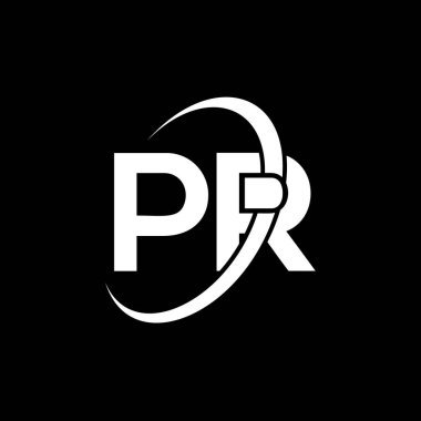 Halkla İlişkiler Mektup Logosu Tasarımı. Baş harfler PR logo simgesi. Soyut halkla ilişkiler bölümü logo tasarım şablonu. Siyah Renkli P R Harf Tasarım Vektörü. Pr logosu
