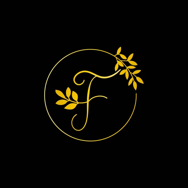 Altın Harfi Altın Yaprak Logosu Tasarımı Harfi Altın Kaplama Butik — Stok Vektör