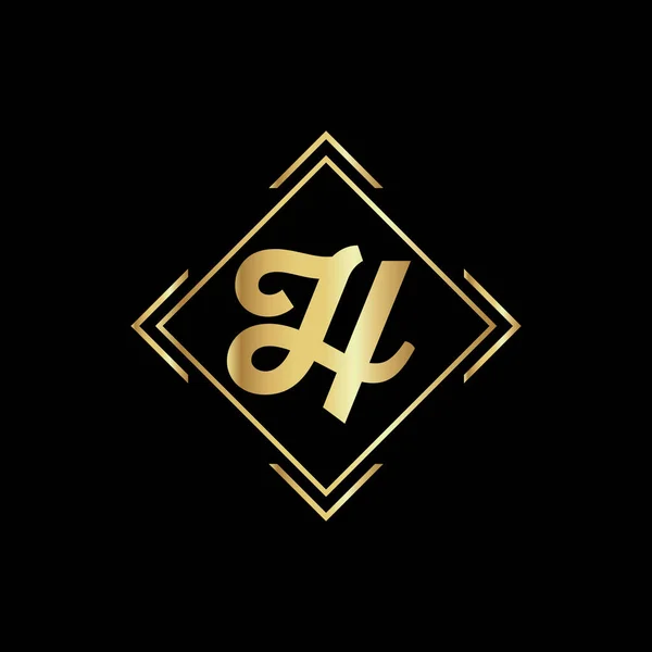 H文字のロゴデザイン黄金の色 黒の背景に金色の文字H — ストックベクタ