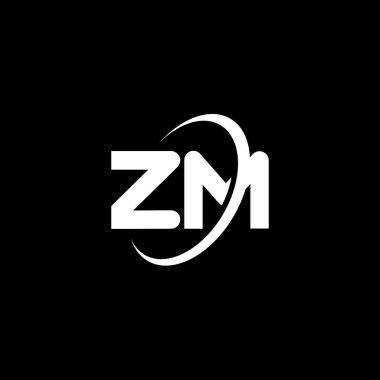 ZM Z M harfli logo tasarımı. İlk harf ZM bağlı daire büyük harf monogram logo beyaz renk. ZM logosu, Z M tasarımı. zm, z m