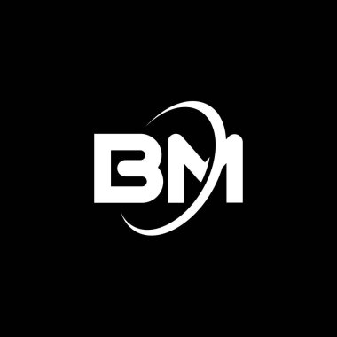 BM B M harfli logo tasarımı. İlk harf BM bağlantılı daire büyük harf monogram logo beyaz renk. BM logosu, B M tasarımı. bm, b m