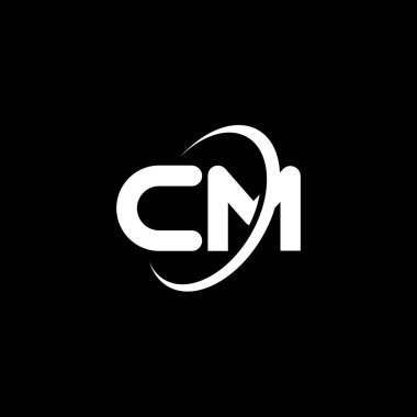 CM C M harfi logo tasarımı. İlk harf CM bağlı daire büyük harf monogram logo beyaz renk. CM logosu, C M tasarımı. cm, c m