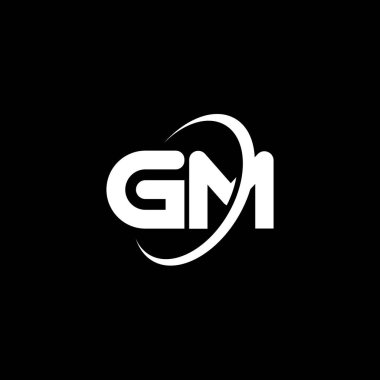GM G M harfi logo tasarımı. İlk harf GM bağlı daire büyük harf monogram logo beyaz renk. GM logosu, G M tasarımı. gm, g m