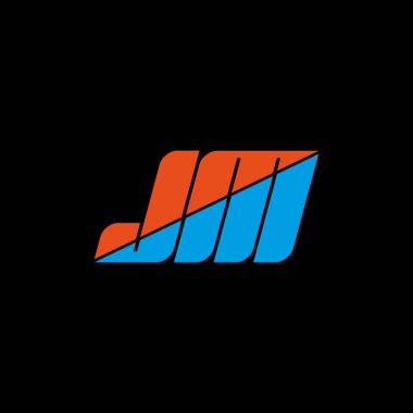 Siyah arka planda JM harf logosu tasarımı. JM yaratıcı harflerin baş harfleri logo kavramı. jm simge tasarımı. Siyah arkaplanda JM turuncu ve mavi harf simgesi tasarımı.