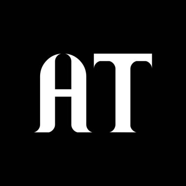 AT A T harfi logo tasarımı. İlk harf AT bağlı daire büyük harf monogram logo beyaz renk. AT logosu, T tasarımı. At, Bir T