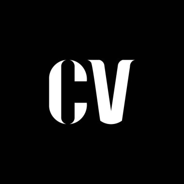 CV C V harfi logo tasarımı. İlk harf CV büyük harf monogram logo beyaz renk. CV logosu, C V tasarımı. CV, C V