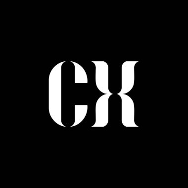 CX C X harfi logo tasarımı. İlk harf CX büyük harf monogram logo beyaz renk. CX logosu, C X tasarımı. CX, C X