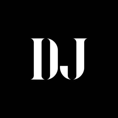 DJ D J harf logosu tasarımı. İlk harf DJ büyük harfli monogram logo beyaz renk. DJ logosu, D-J tasarımı. DJ, D J