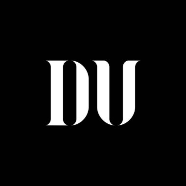 DU D harf logosu tasarımı. İlk harf DU büyük harfli monogram logo beyaz renk. DU logosu, DU tasarımı. DU, D U
